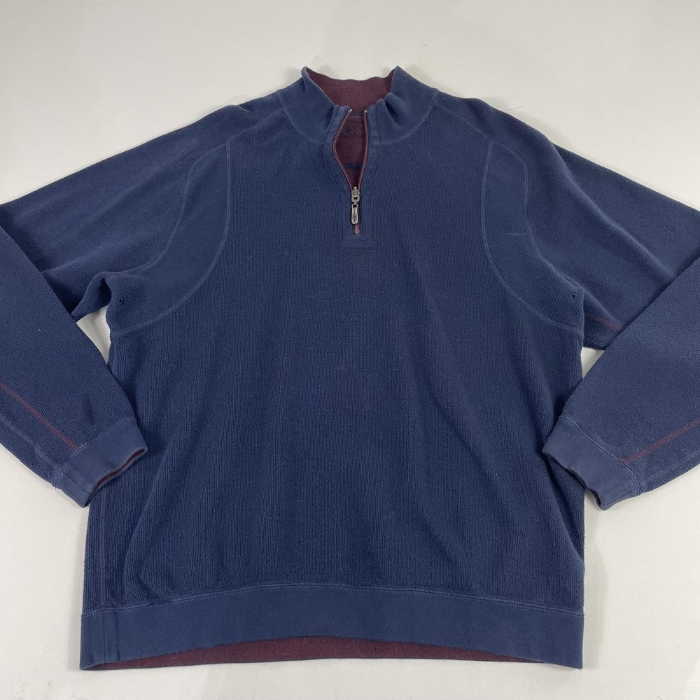 Tommy Bahama Sweater Mens Large Blue Red Reversible‎ Quarter Zip Pullover